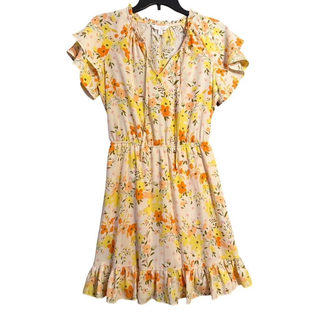 Adorable LC Lauren Conrad Yellow/Orange Floral  Dress with Ruffles Size Small